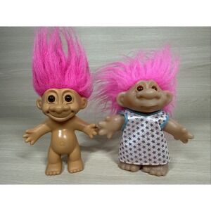 Vintage 1986 DAM Troll & Russ Troll Dolls Hot Pink Hair Very Good!!